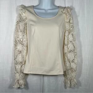 Andrew Marc New York Floral Lace Long Sleeve Blouse